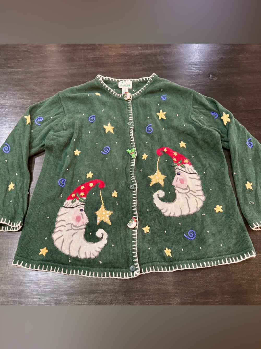 Vintage Quacker Factory Christmas Santa Sweater 2X Holiday Cardigan